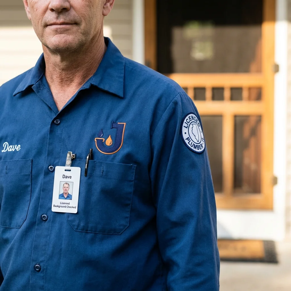 Licensed plumber showing ID badge in Francestown, NH