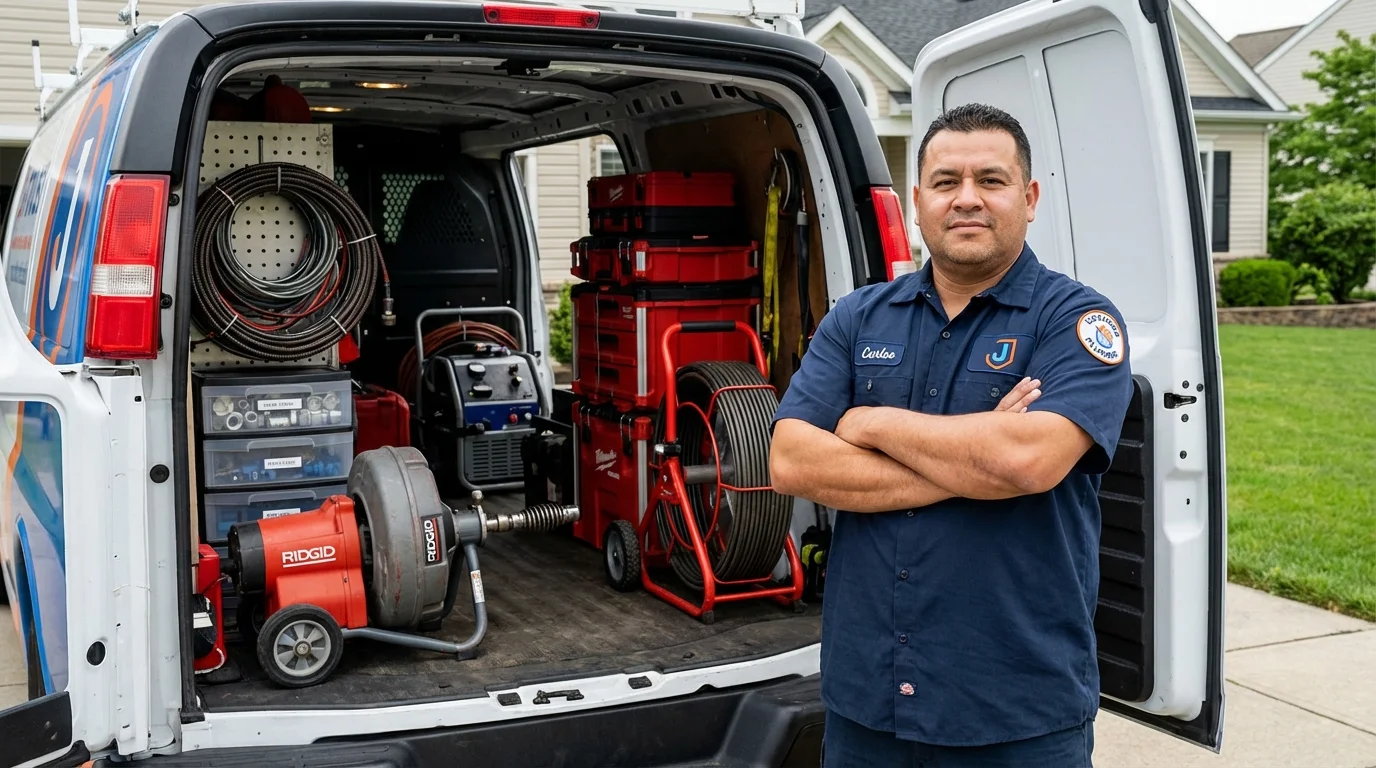 Professional drain cleaning equipment and Johns Plumbing LLC plumber in Francestown