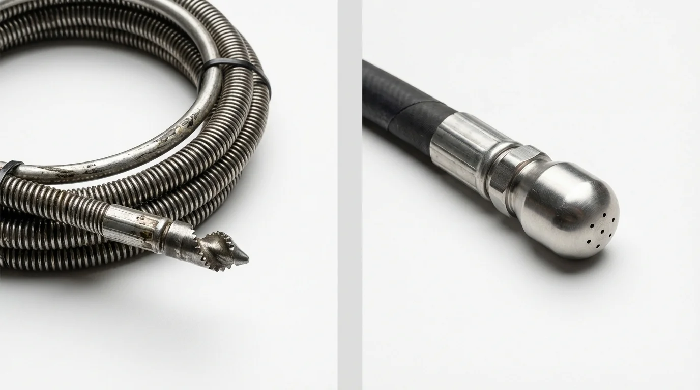 Drain snake cable and hydro jetting nozzle used for drain cleaning in Francestown, NH