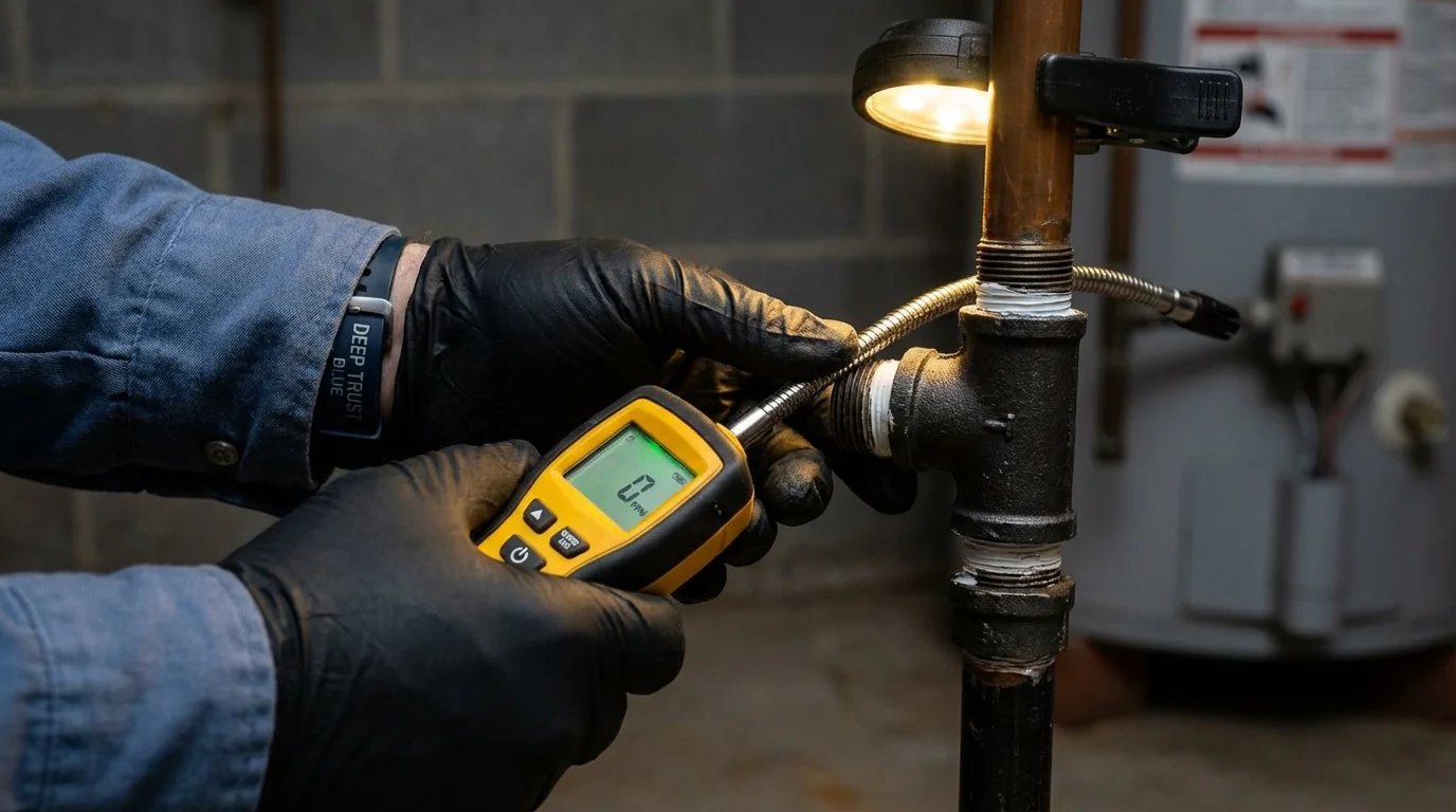 Gas leak detection with electronic sniffer by Johns Plumbing LLC in Francestown