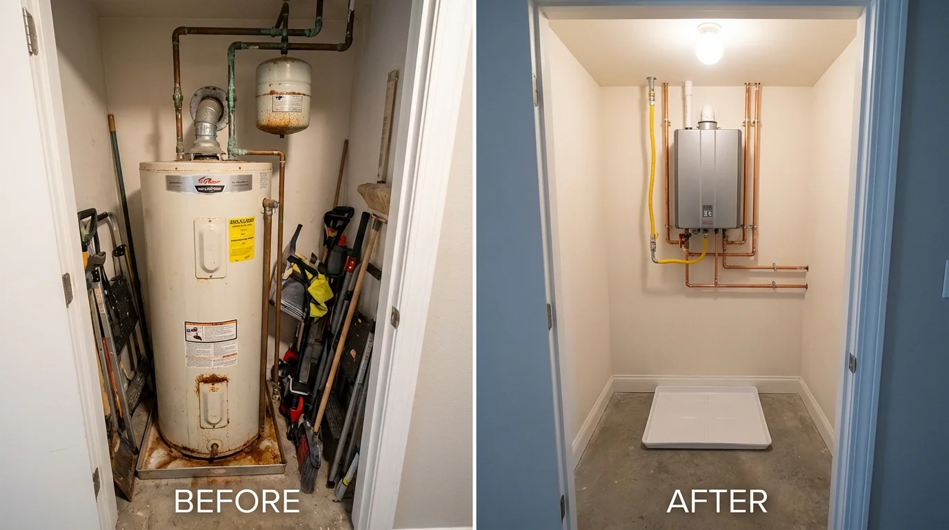 Tank water heater versus wall-mounted tankless unit comparison for Francestown, NH homeowners