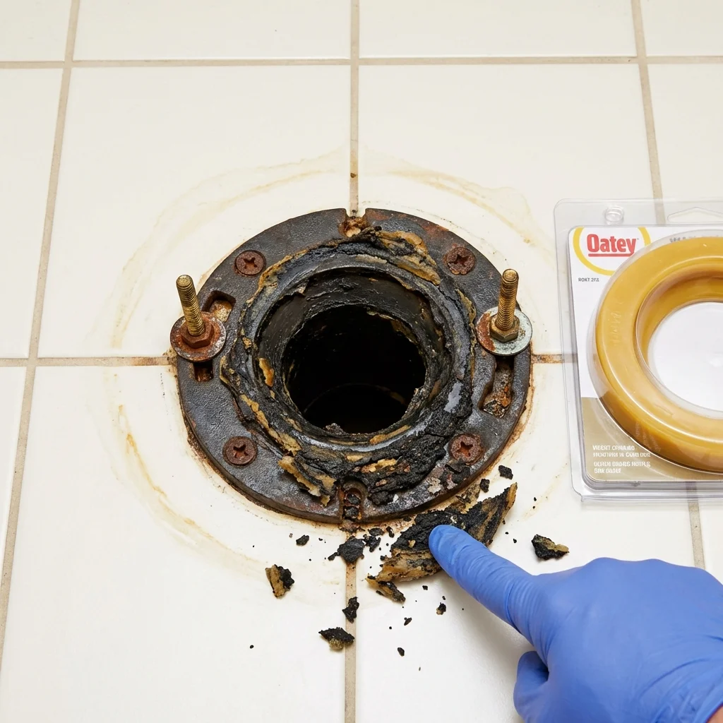 Failed wax ring showing water seepage at the base of a toilet in a Francestown, NH home