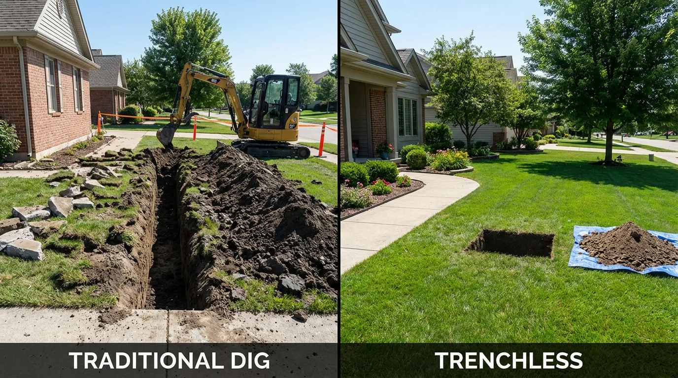 Trenchless sewer repair with minimal yard damage versus traditional excavation in Francestown, NH